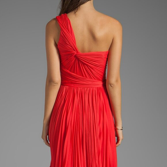 Halston Heritage One Shoulder Pleated Dress With Center Twist in Poppy.  SZ 0 - Picture 4 of 7